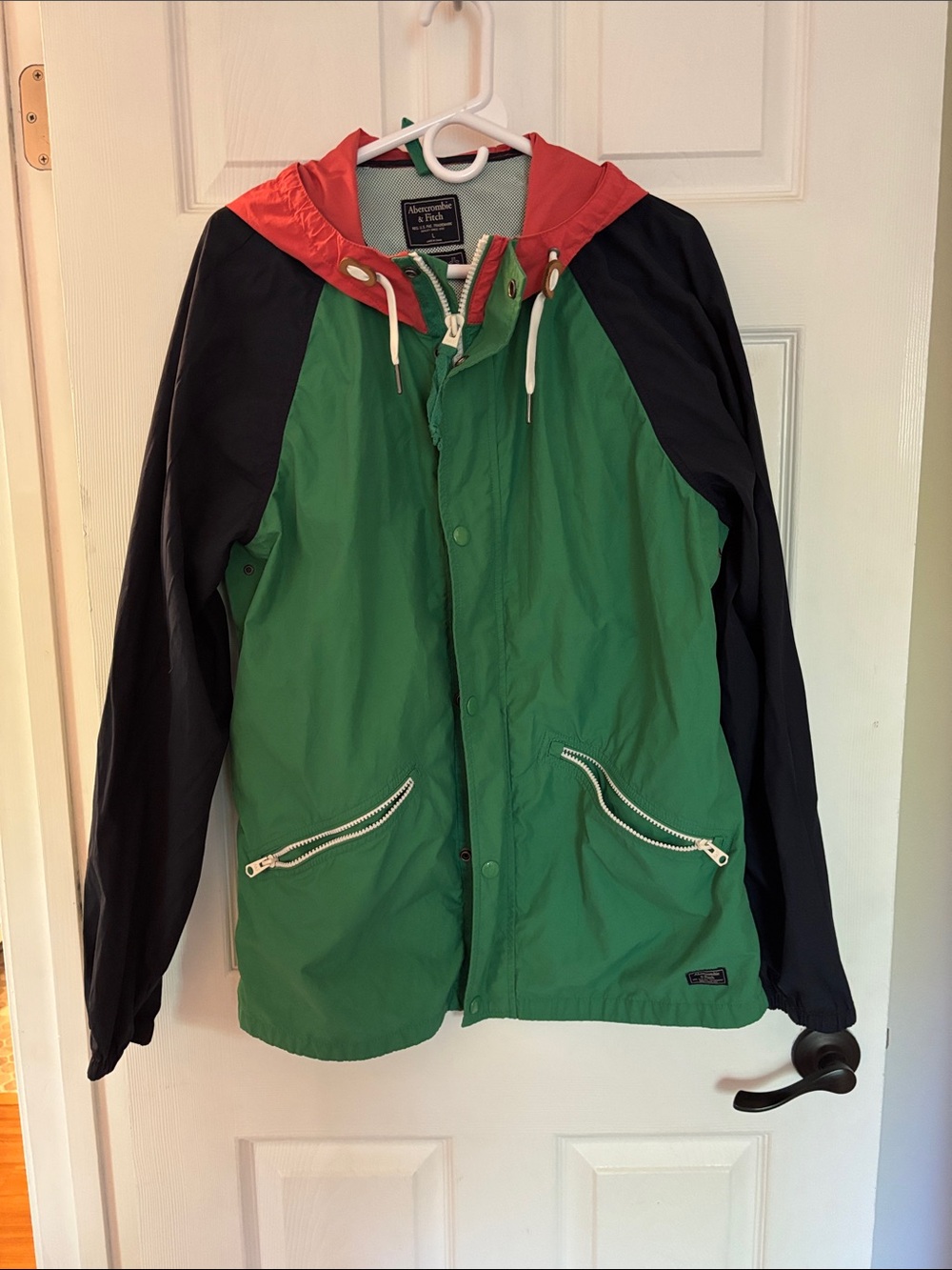 Abercrombie & Fitch Green, Navy & Red Hooded Windbreaker Jacket - Men